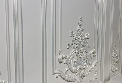 Decorative carved interior details in classic white finish