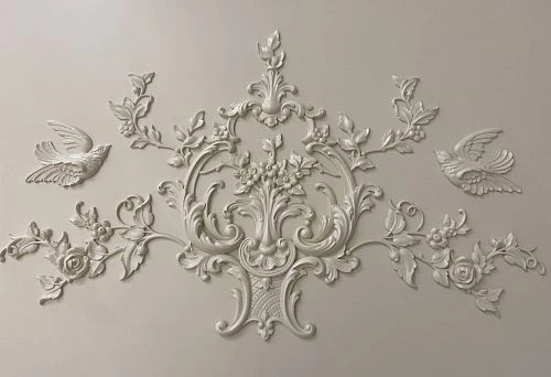 Decorative molding with floral ornament and birds for interior