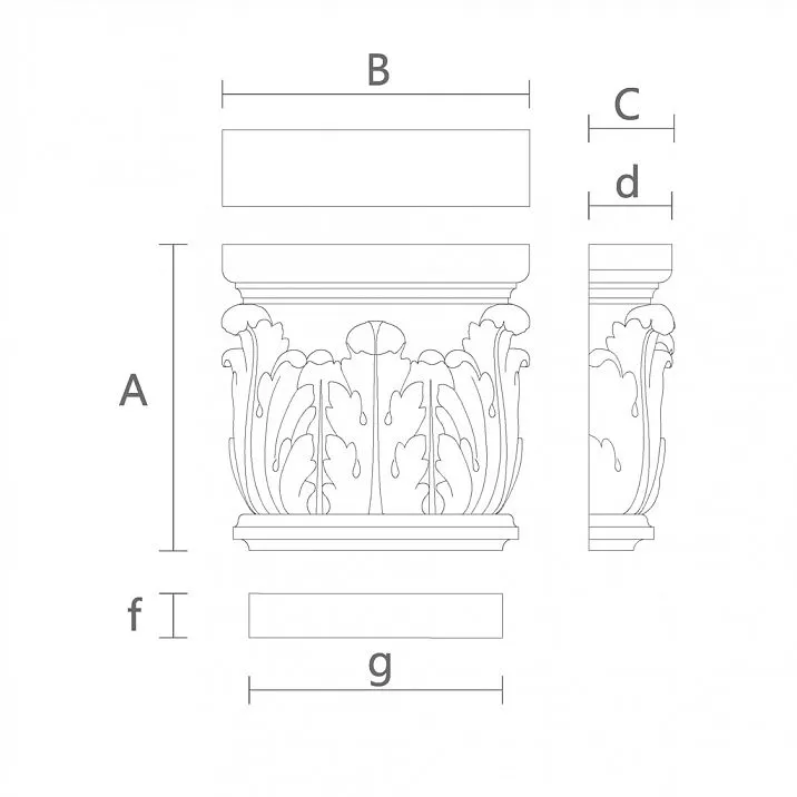 Drawing of carved capital KL-001 from solid wood