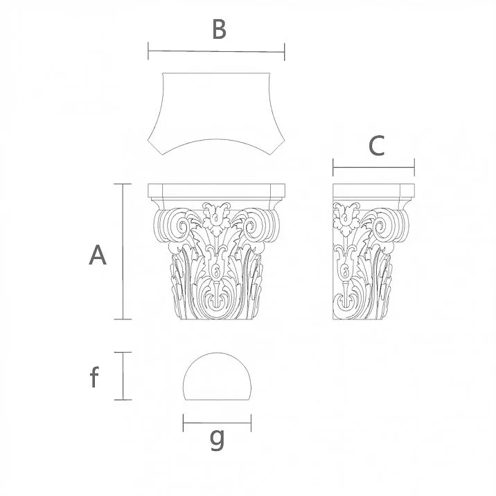 Exquisite Carved Capital for Furniture KL-043.01 Drawing