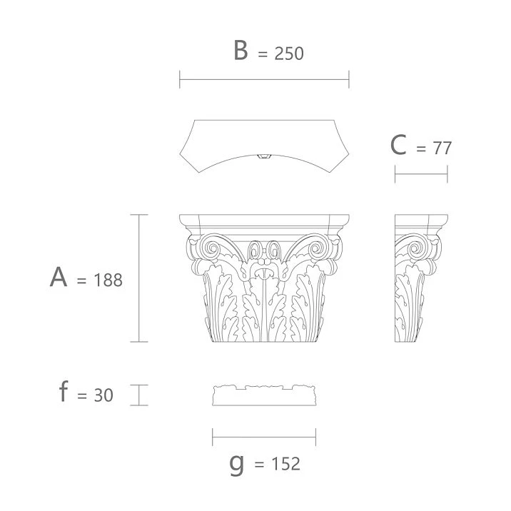 Decorative carved polyurethane capital KLPU-013 for facade finishing drawing
