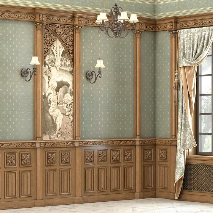 Wooden decor on walls in interior photo
