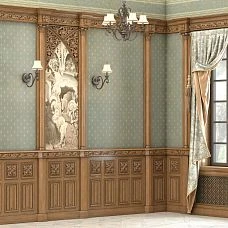 Wooden decor on walls in interior photo