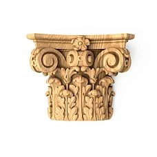Carved capital KL-003.01 made of beech wood, Corinthian order, with acanthus leaf ornament