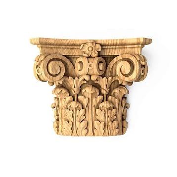 Carved capital KL-003.01 made of beech wood, Corinthian order, with acanthus leaf ornament