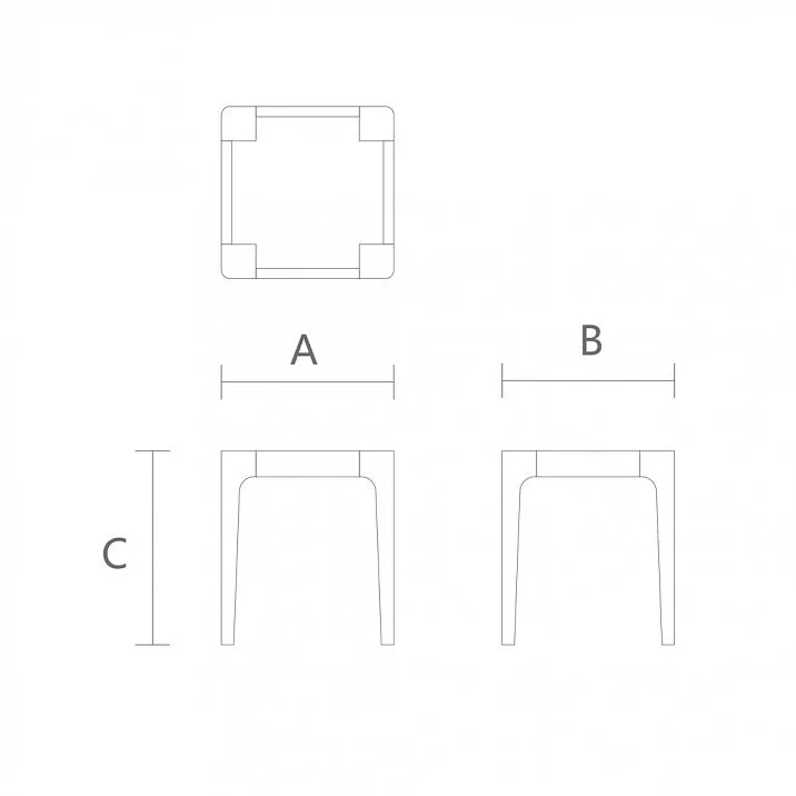 Drawing of the stool frame STL-026-7 made of solid wood