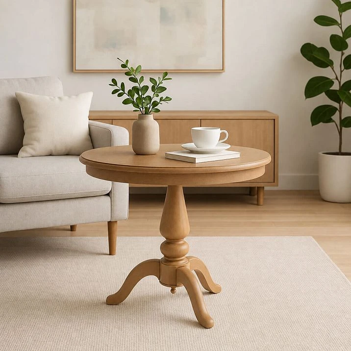 Table on STL-023 base made of solid wood on three legs in interior