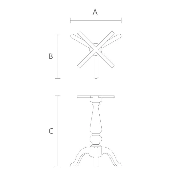Drawing of STL-023 base made of solid wood on three legs