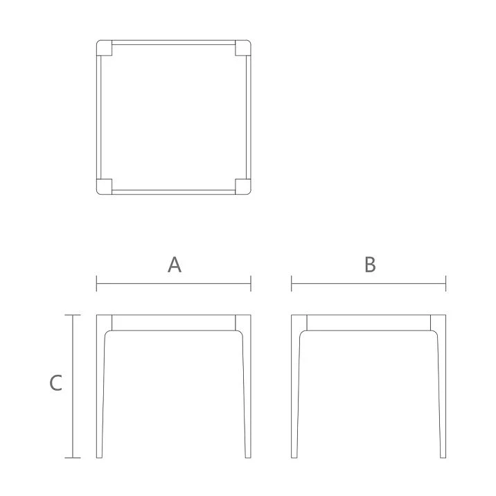 Drawing of table frame STL-026-1 made of solid wood with four legs