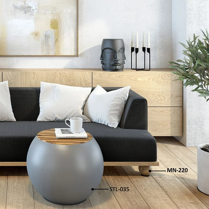 Modern interior with a coffee table on the STL-035 pedestal, sofa, accessories
