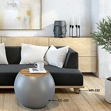 Modern interior with a coffee table on the STL-035 pedestal, sofa, accessories