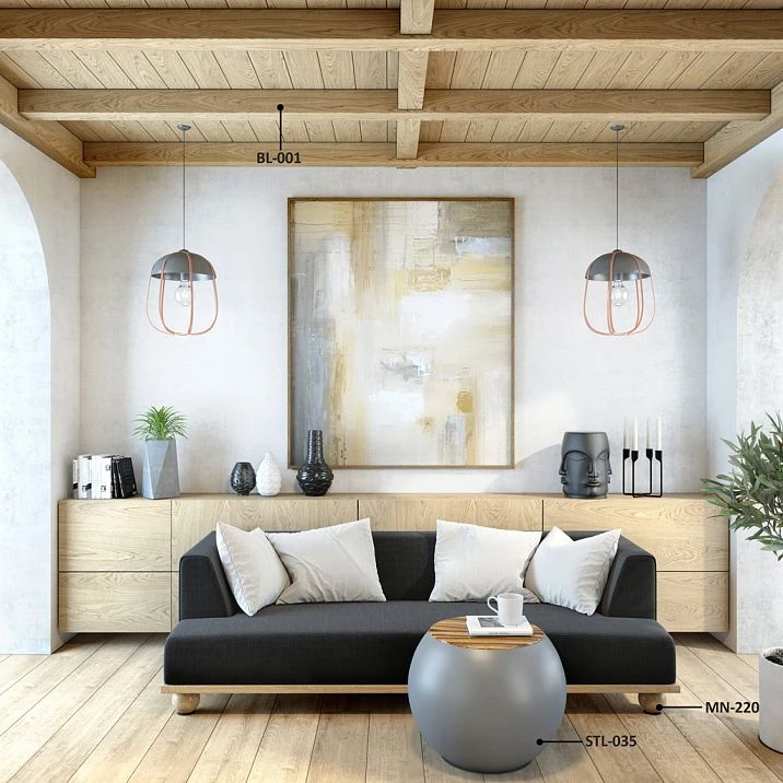 Living room with a coffee table STL-035 and furniture legs MN-220, Scandinavian style
