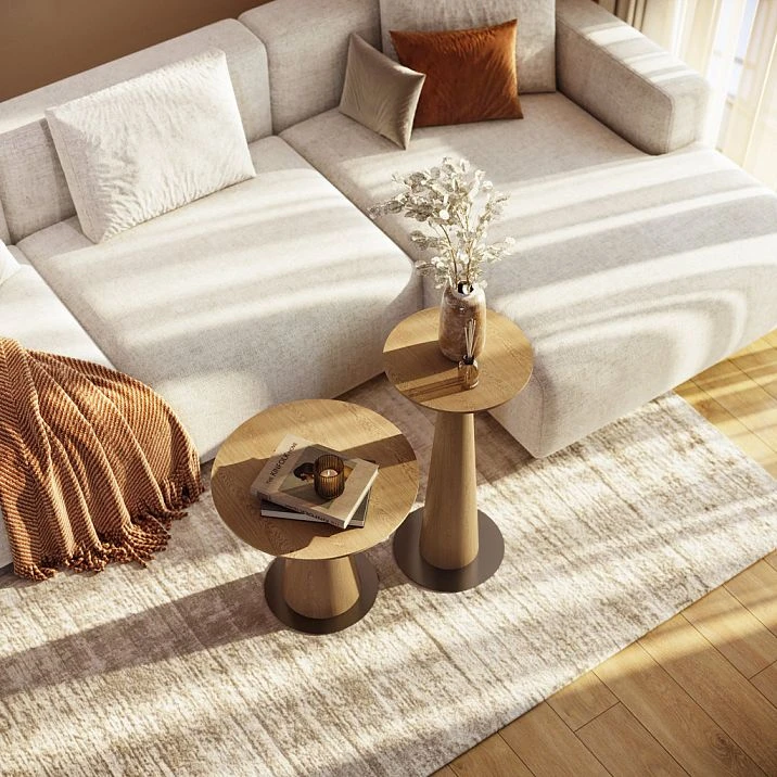 High wooden table Sopp 002-014 in a living room interior