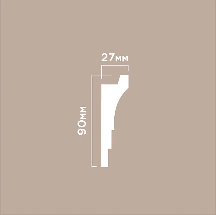 Ceiling cornice polystyrene HI WOOD A90V2 white, 90 mm high, 27 mm wide &mdash; close-up