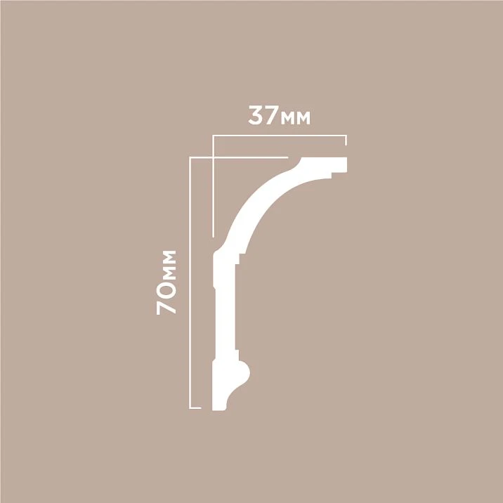 Drawing of the A70V2 POLYSTYRENE HI WOOD 70mm x 37mm x 2.0m cornice
