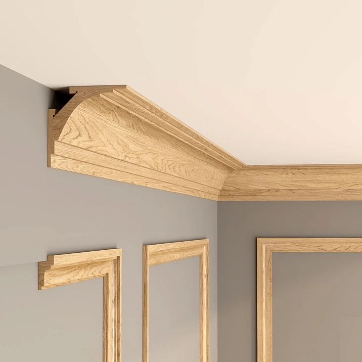 Wooden ceiling cornice KZ-013 in a classic living room with moldings