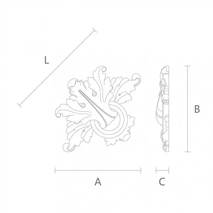 Elegant wooden carved applique for decorating surfaces drawing