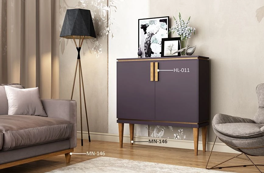 KMD-005 chest of drawers with HL-011 furniture handles and MN-146 turned legs in the living room interior.