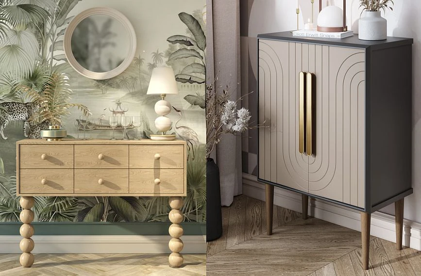 Ideas for styling dressers and cabinets KMD-033 with elegant furniture handles and legs.