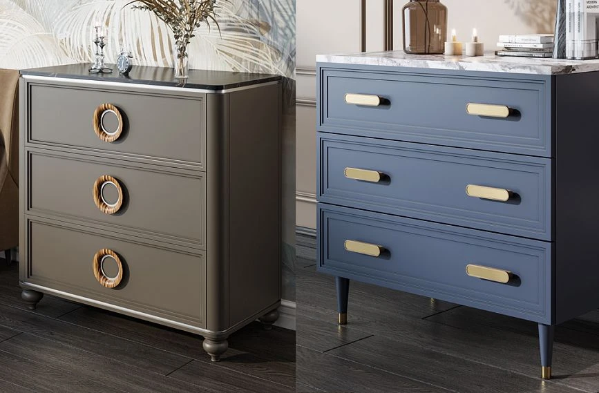 Dresser KMD-036 with legs MN-148 and MN-026, handles HL-069M, HL-052-1M, and wooden rail RK-001.