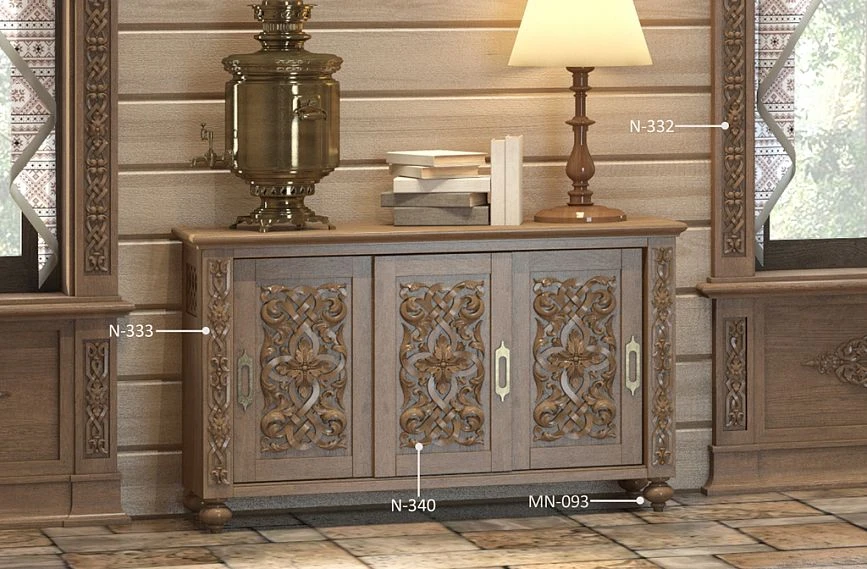 Ideas for decorating the chest of drawers KMD-047 with carved appliqu&eacute;s N-333, N-340 and legs MN-093 in classic style.