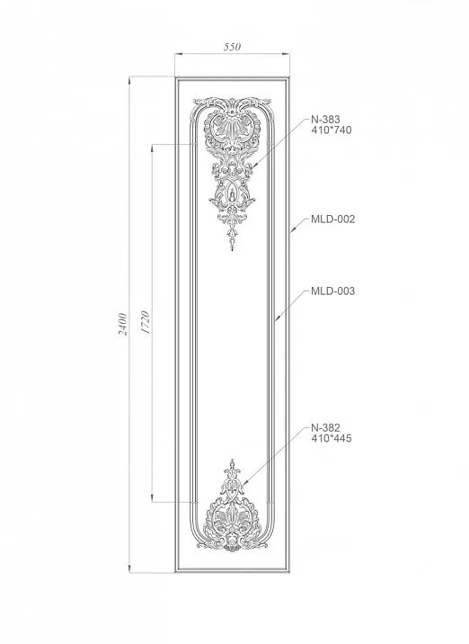 Decorative set C-002-1-3 with carved floral pattern diagram