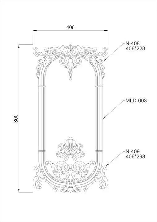 Decor set C-003-1 wooden with carved floral pattern diagram