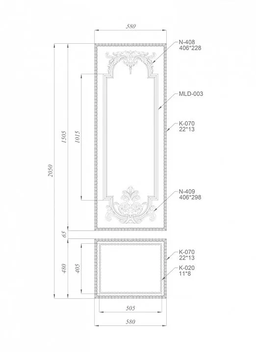Wooden carved decoration - decorative set C-003-3 drawing