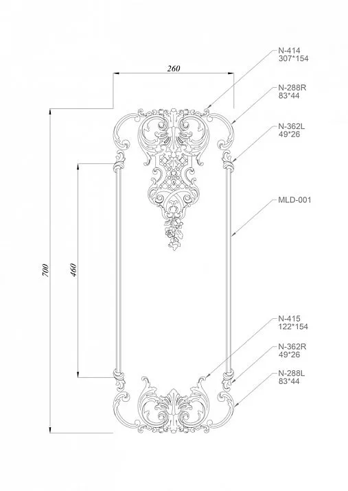 Wooden decor set C-005-2 for furniture drawing