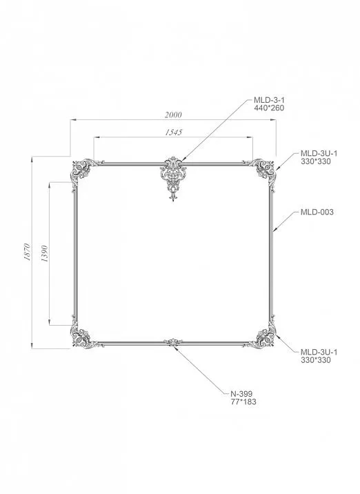 Decorative set C-002-1-3 with carved floral pattern diagram