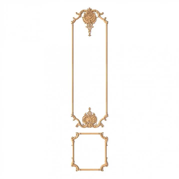 Carved decorative wooden element in the shape of a branch with a flower
