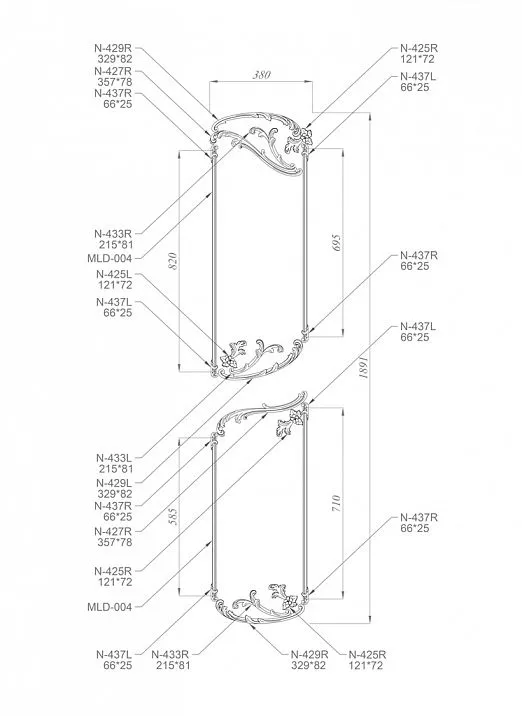 Exclusive wooden inserts C-010-1-1R drawing