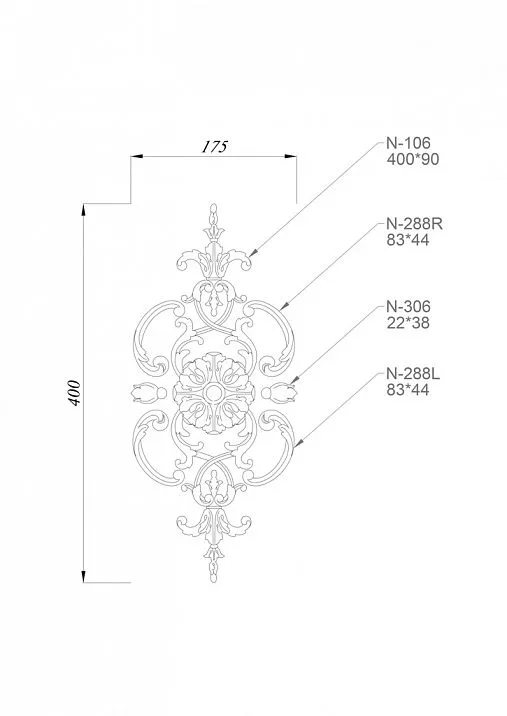 Wooden decorative element with wood carving - decor set drawings