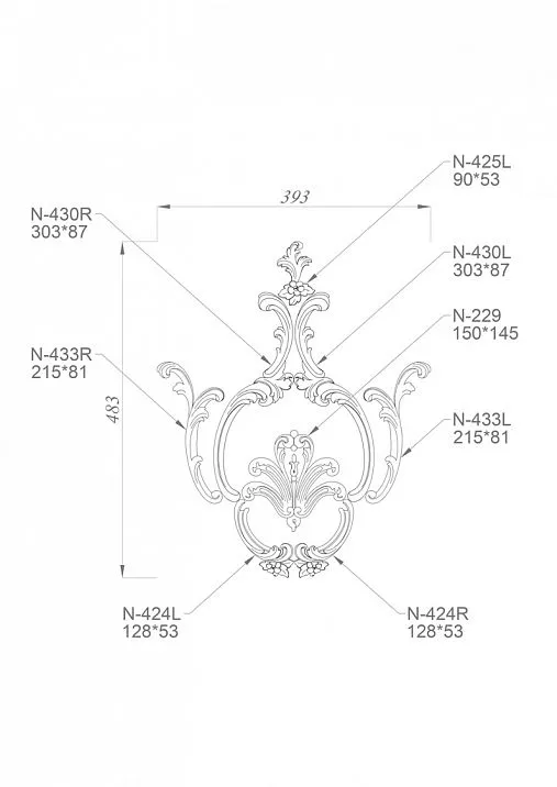 Wooden items with carved floral ornament of leaves and branches drawing