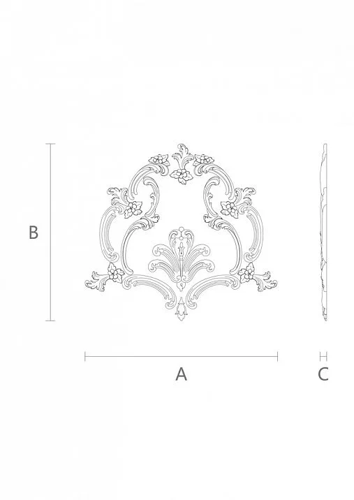 Decorative insert set with floral motif made of wood, diagram