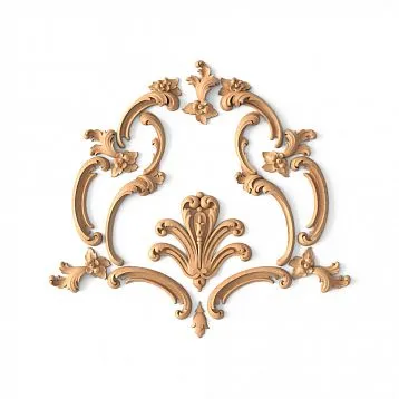 Wooden decor set with carved flowers and leaves