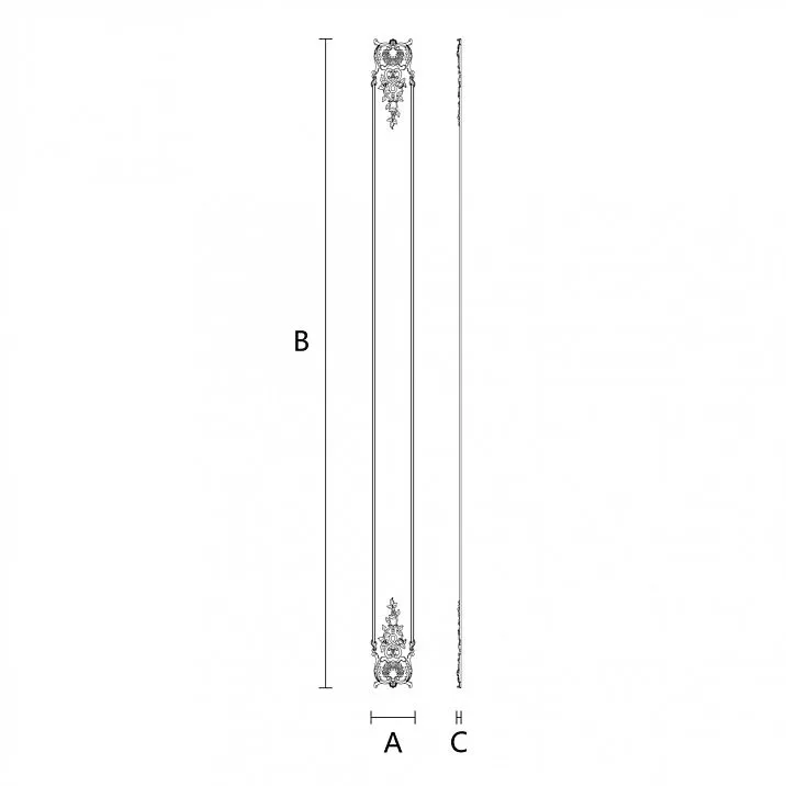 Schematic drawing of Molded decoration CPU.VRS-057 with dimensions and shape indicated