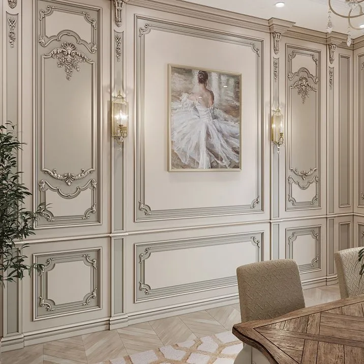 CPU.VRS-061 molded decoration installed on a wall in a classic interior, creating an accent panel