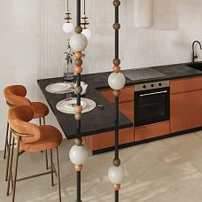Interior partition KON-002 for zoning kitchen and living room with wooden posts