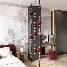 Interior partition KON-003 made of vertical wooden stands for space zoning