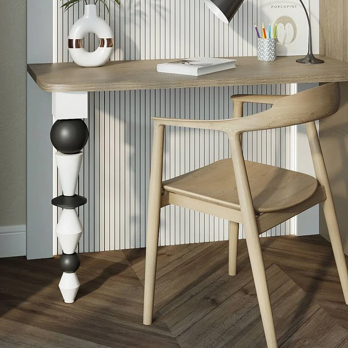 Straight wooden leg for a desk in natural finish