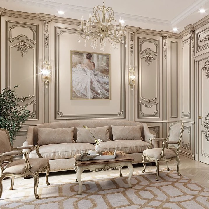 Wooden decor set shown in the photo, wooden interior decor on walls and doors