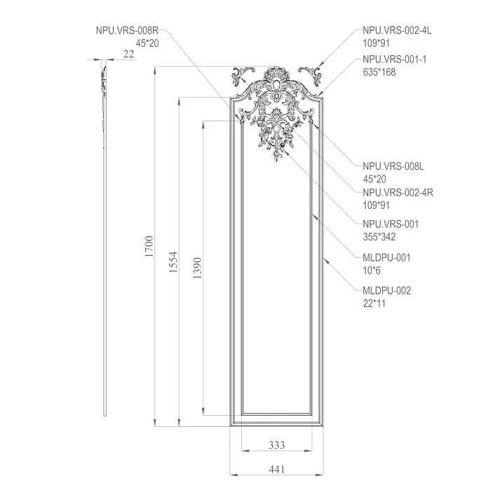 Polyurethane decor set CPU.VRS-060 composition