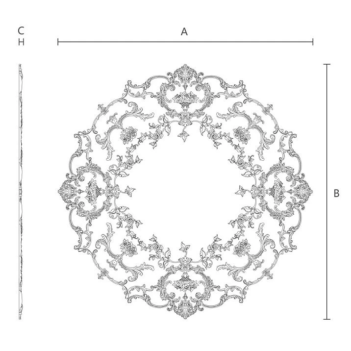 Modular socket CPU-066 made of polyurethane &mdash; decorative molding element for walls and ceiling zones in the house drawing