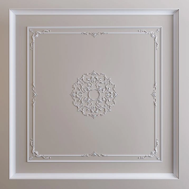 Ceiling rosette CPU-069 made of polyurethane STAVROS 885&times;885 mm with floral pattern for installation under a chandelier