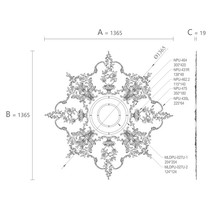 CPU-07 ceiling rosette drawing