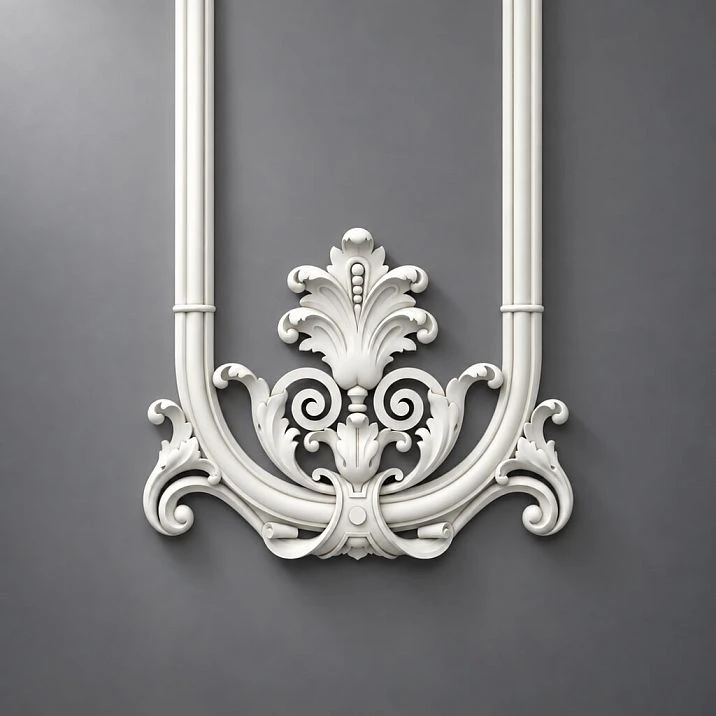 Stucco decor set CPU-15-1 Pavlovsk in a living room with a fireplace