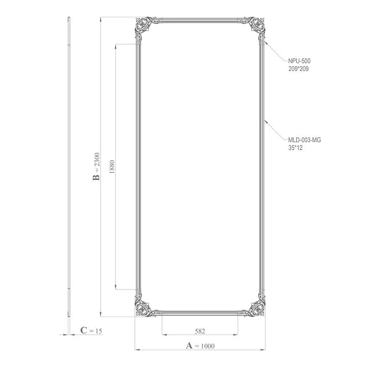 Drawing of the CPU-1-5 stucco decoration kit with dimensions and composition of elements