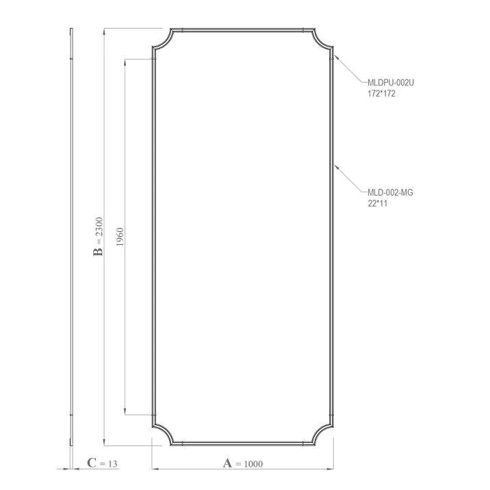Drawing of the CPU-2-5 stucco decoration set with dimensions 1000 &times; 2300 &times; 13 mm