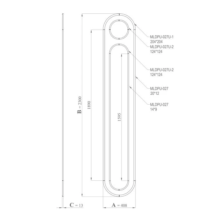Drawing of the CPU-3-6 stucco decor kit: height 2300 mm, width 408 mm, thickness 13 mm, circle and inner arch, profiles MLDPU-027